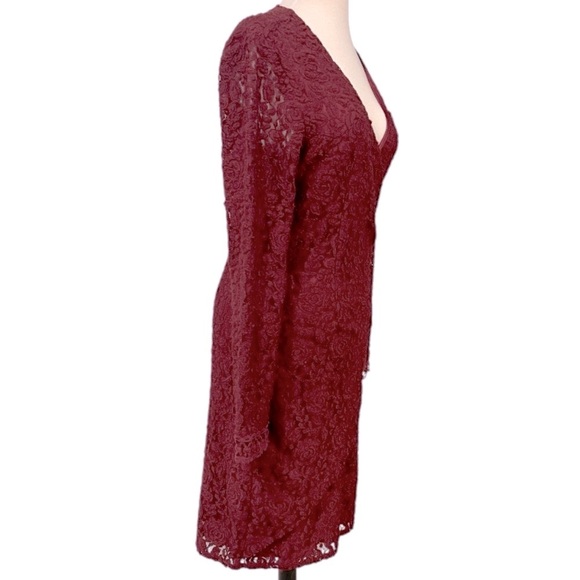 Laundry by Shelli Segal Ruched Lace Burgundy Long Sleeve Knee Length Size 12 - Picture 2 of 14